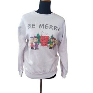 Junk Food Clothing Be Merry Christmas Holiday Sweatshirt S White New